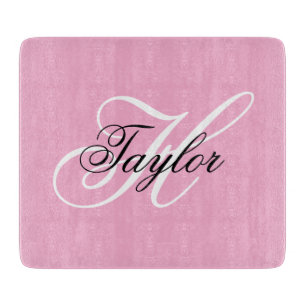 Tabla De Cortar Monograma elegante en negro y blanco rosa