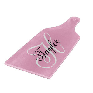 Tabla De Cortar Monograma elegante en negro y blanco rosa