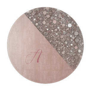 Tabla De Cortar Monograma Elegante en Rosa Dorado