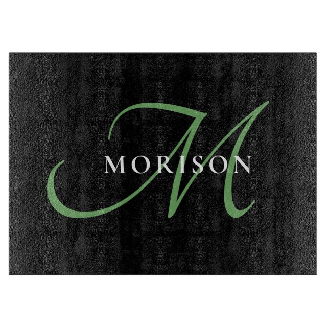 Tabla De Cortar Monograma elegante moderno de escritura verde negr (Anverso)