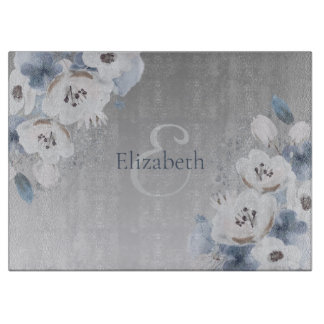 Tabla De Cortar Monograma floral de acuarela de invierno personali