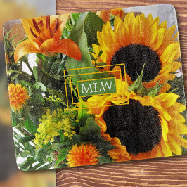 Tabla De Cortar Monograma, Hermosos Sunflower Imprimir Vidrio