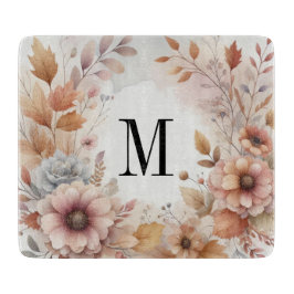 Tabla De Cortar Monograma Hojas de otoño y flores acuarela