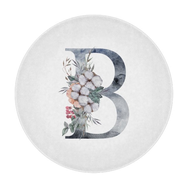 Tabla De Cortar Monograma Inicial Floral Azul B (Anverso)
