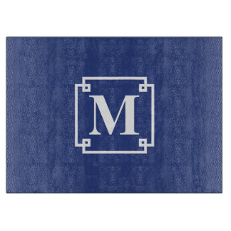 Tabla De Cortar Monograma inteligente azul y blanco