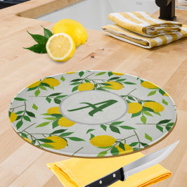 Tabla De Cortar Monograma Lemons y patrón de hojas