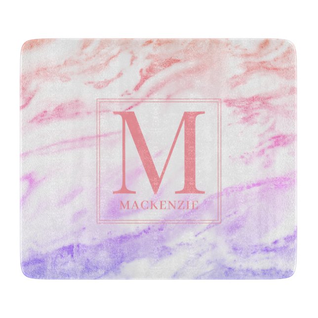 Tabla De Cortar Monograma metálico de mármol arcoiris (Anverso)