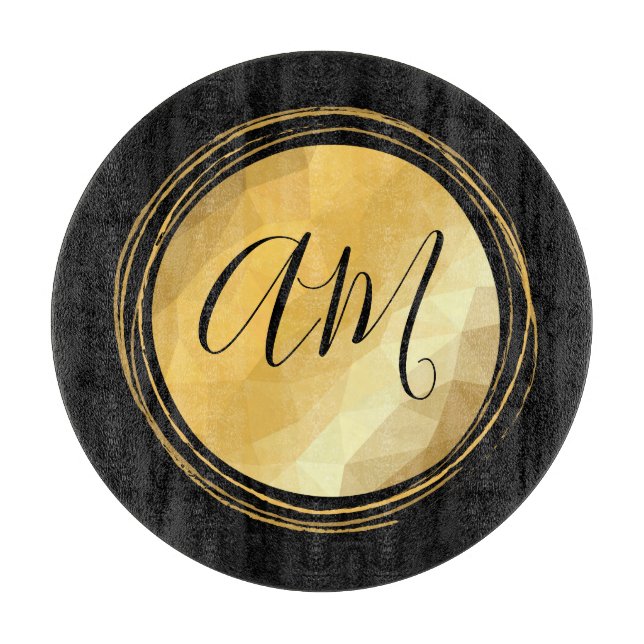 Tabla De Cortar Monograma mínimo de metal negro y oro (Anverso)
