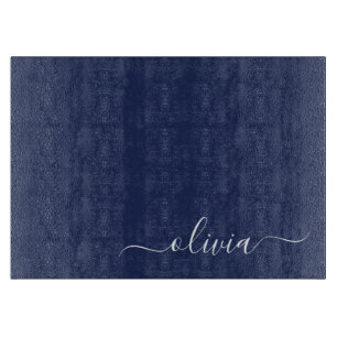Tabla De Cortar Monograma moderno azul y blanco de la Marina