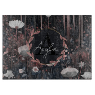 Tabla De Cortar Monograma moderno Whimsical Elegante de Flores Sil