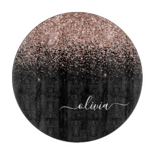 Tabla De Cortar Monograma monograma de guion de Purpurina rosa de