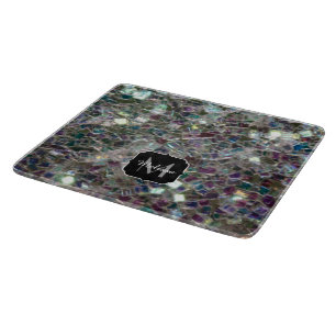 Tabla De Cortar Monograma mosaico plateado colorido brillante