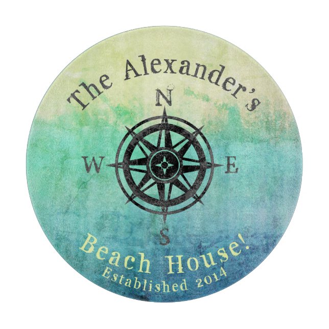 Tabla De Cortar Monograma naumático del mar de Ombre verde azulado (Anverso)