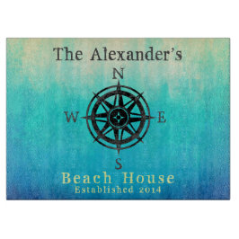 Tabla De Cortar Monograma naumático del mar de Ombre verde azulado