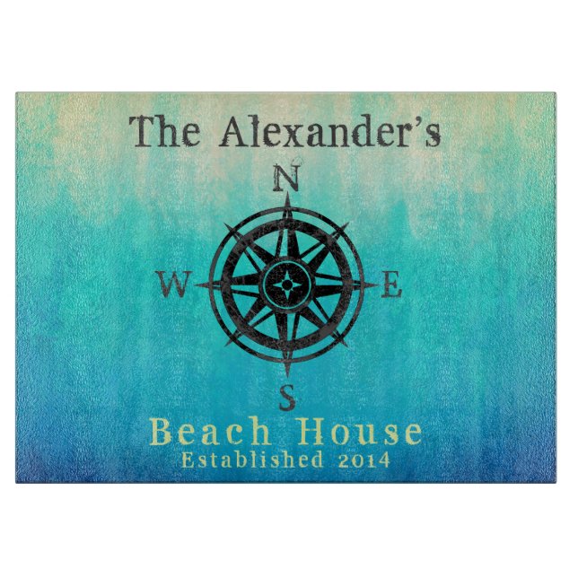 Tabla De Cortar Monograma naumático del mar de Ombre verde azulado (Anverso)