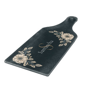 Tabla De Cortar Monograma Oxford Blue Gold Flores elegantes