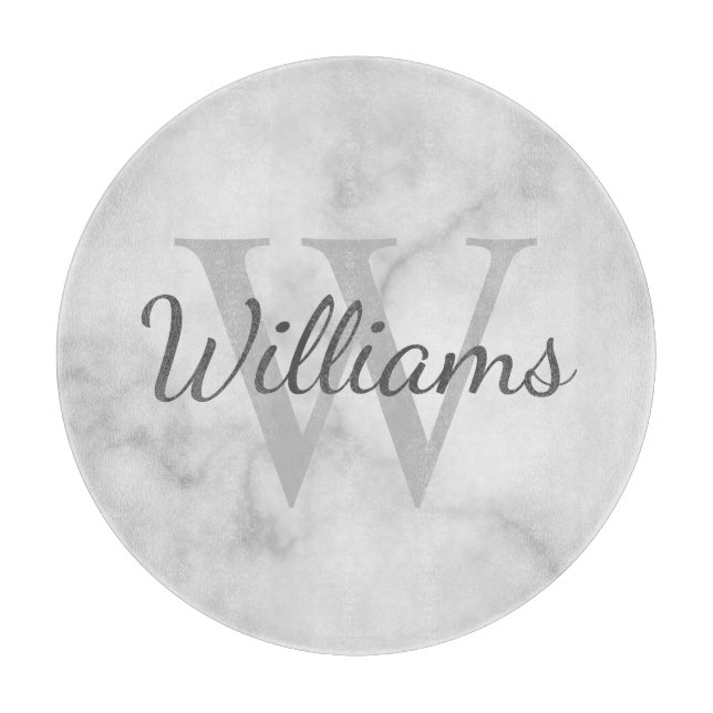 Tabla De Cortar Monograma personalizado y aspecto de mármol de nom (Anverso)