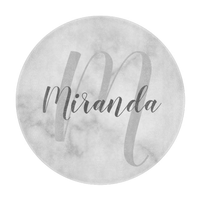 Tabla De Cortar Monograma personalizado y mármol de nombre (Anverso)