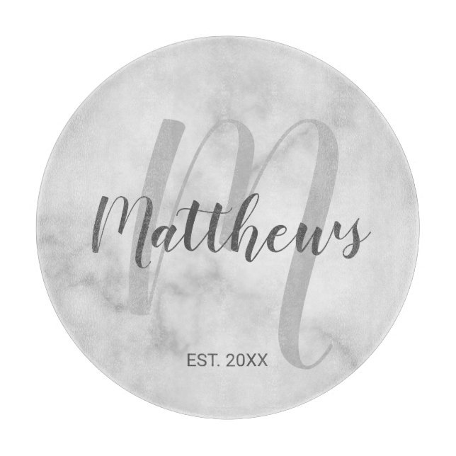 Tabla De Cortar Monograma personalizado y mármol de nombre familia (Anverso)