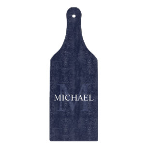 Tabla De Cortar Monograma personalizado y nombre azul de la Marina