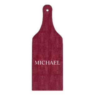 Tabla De Cortar Monograma personalizado y nombre rojo borgoña