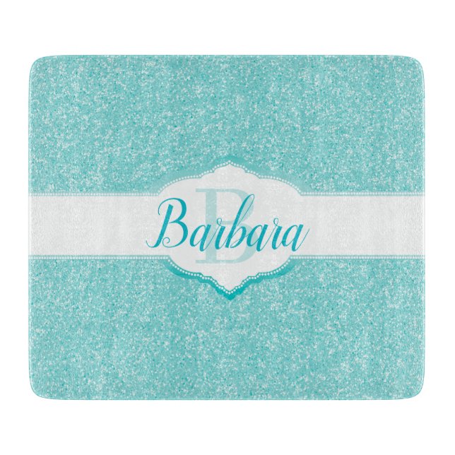 Tabla De Cortar Monograma Purpurina verde azulado (Anverso)