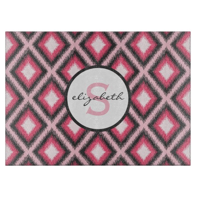 Tabla De Cortar Monograma rosado de Ikat (Anverso)