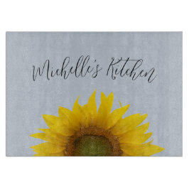 Tabla De Cortar Monograma Rústico Girasol Floral