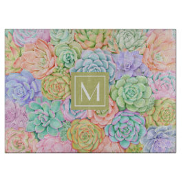 Tabla De Cortar Monograma Suculento Cuto de color acuático