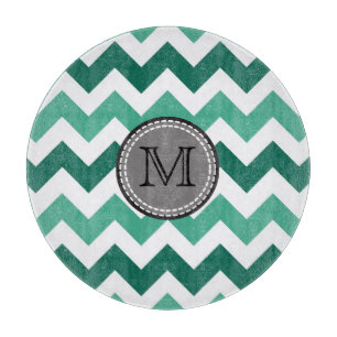 Tabla De Cortar Monograma Turquesa y Mint Chevron Zigzag