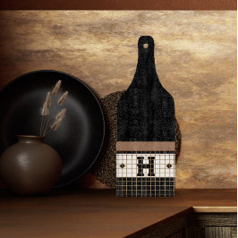 Tabla De Cortar Monograma vintage de bistró Tile negro y oro