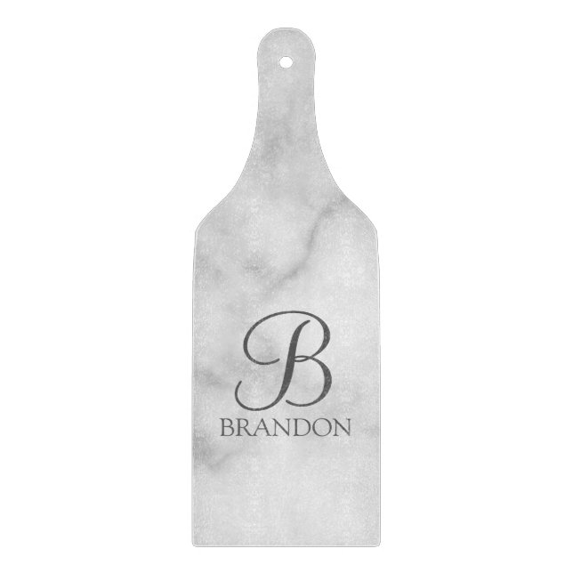 Tabla De Cortar Monograma y nombre del guión personalizado de márm (Anverso)