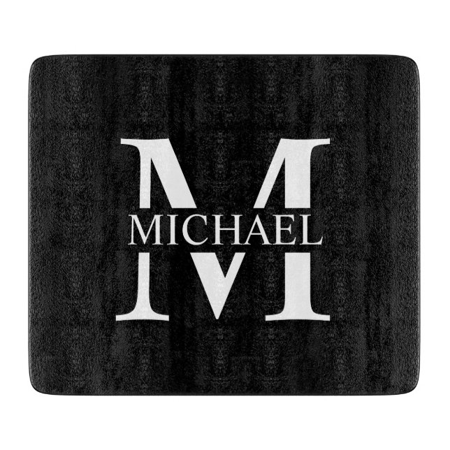 Tabla De Cortar Monograma y nombre personalizados de negro (Anverso)