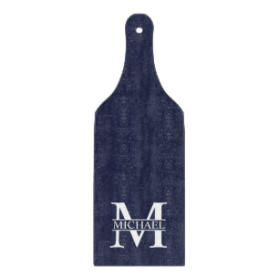 Tabla De Cortar Monograma y nombre personalizados del azul marino