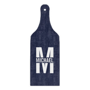 Tabla De Cortar Monograma y nombre personalizados del azul marino