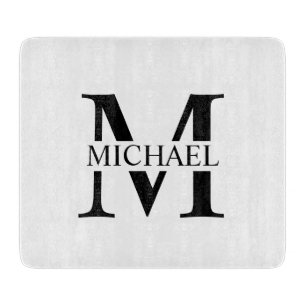 Tabla De Cortar Monograma y nombre personalizados en blanco