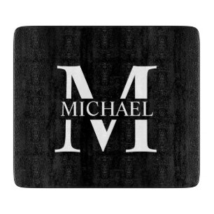 Tabla De Cortar Monograma y nombre personalizados en negro