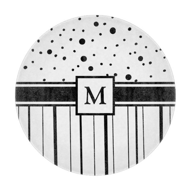 Tabla De Cortar Monogramación de puntos y franjas de polka blanco  (Anverso)