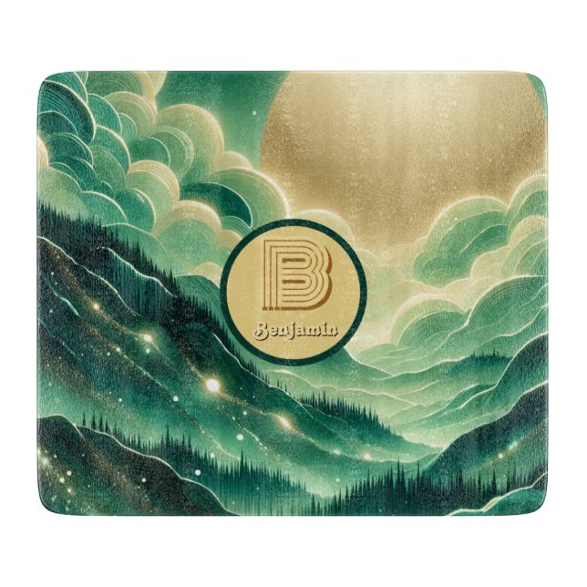 Tabla De Cortar Monogramado del Purpurina Gradient Emerald Kelly G (Anverso)