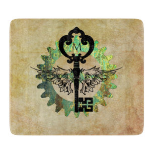 Tabla De Cortar Monogramed Steampunk WingKey Rusty CogWheel