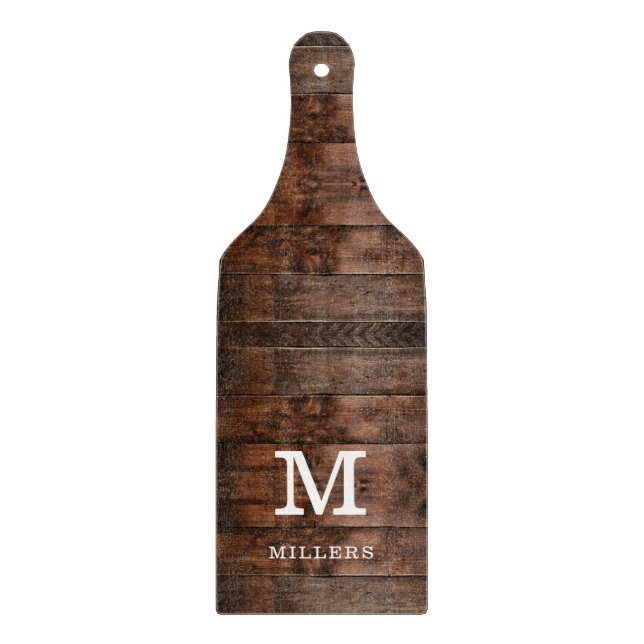 Tabla De Cortar Monogramo de la familia Rustic Dark Wood (Anverso)