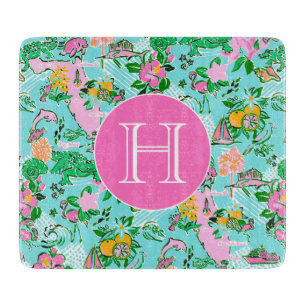 Tabla De Cortar Monogramo del patrón de Playa de Palm Preppy Mapa 