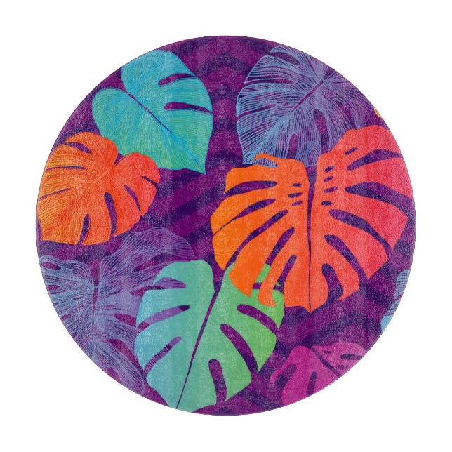 Tabla De Cortar Monstera Deliciosa: Arte de Línea Tropical. (Anverso)