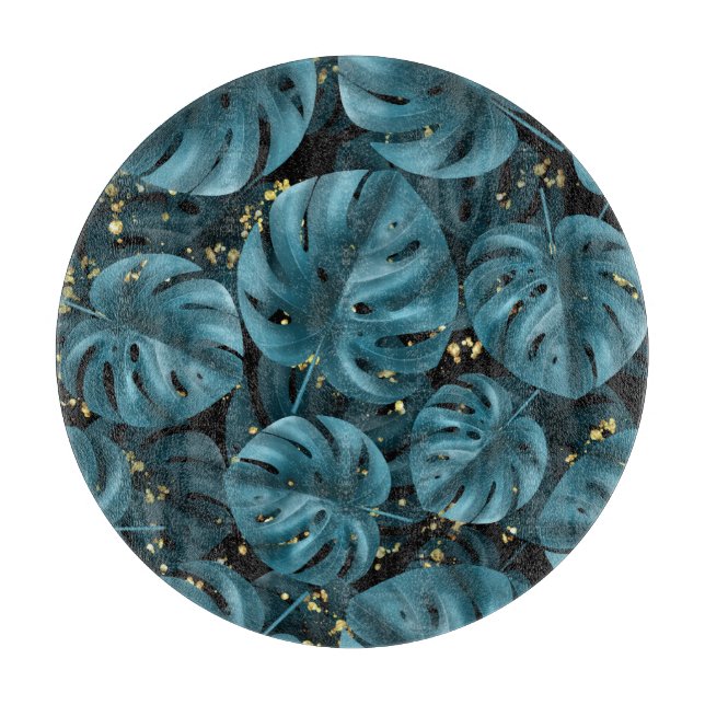 Tabla De Cortar Monstera Palm, Golden Splash Seamless. (Anverso)