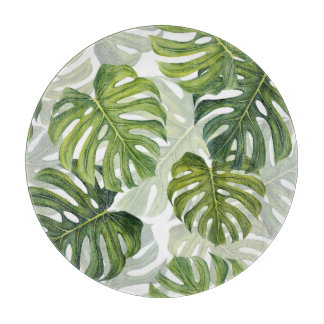 Tabla De Cortar Monstera verde acuarela tropical