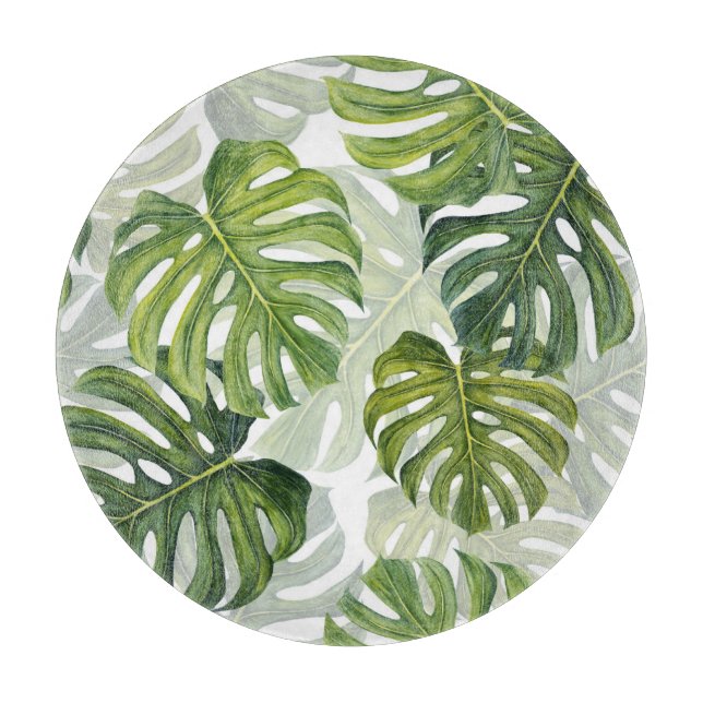 Tabla De Cortar Monstera verde acuarela tropical (Anverso)