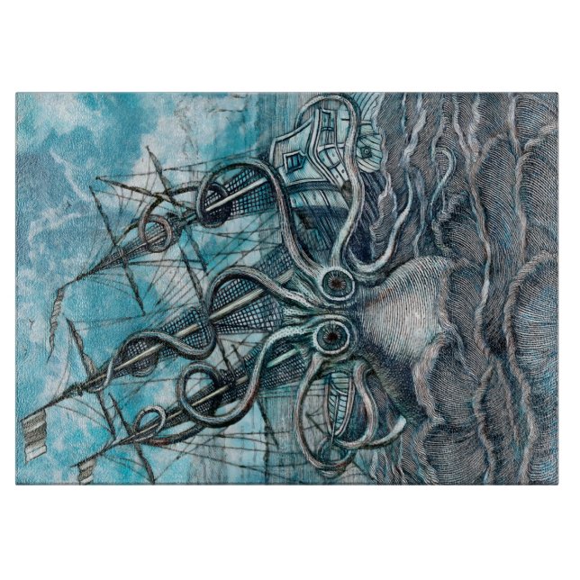 Tabla De Cortar Monstruo marino Octopus Blue Sea (Anverso)