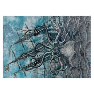 Tabla De Cortar Monstruo marino Octopus Blue Sea