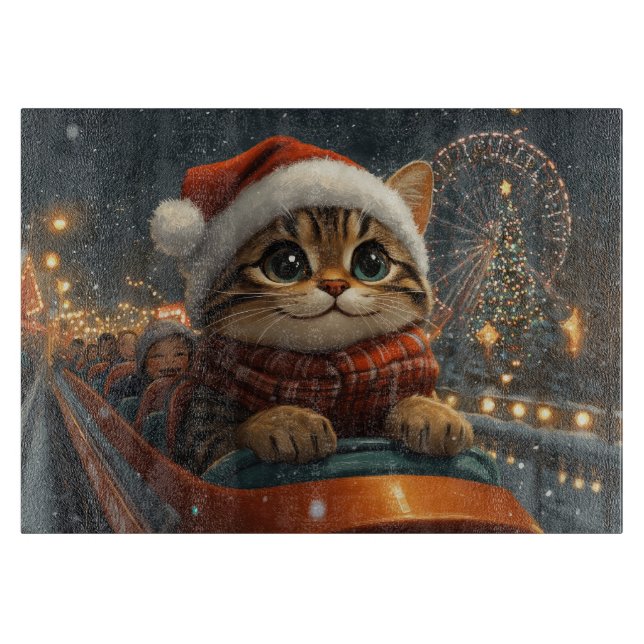 Tabla De Cortar Montaña Rusa de Gato Bengalí Navidad (Anverso)