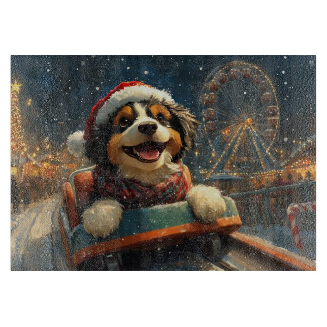 Tabla De Cortar Montaña Rusa De Perro Bernedoodle Navidad  (Anverso)